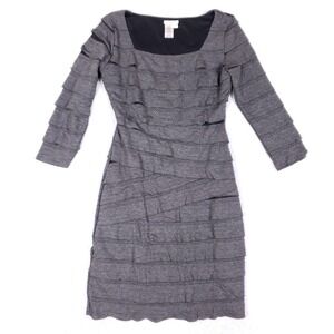 Sophie Max Gray Tiered Ruffle Sheath Dress Long Sleeve Square Neck Sz L Cocktail